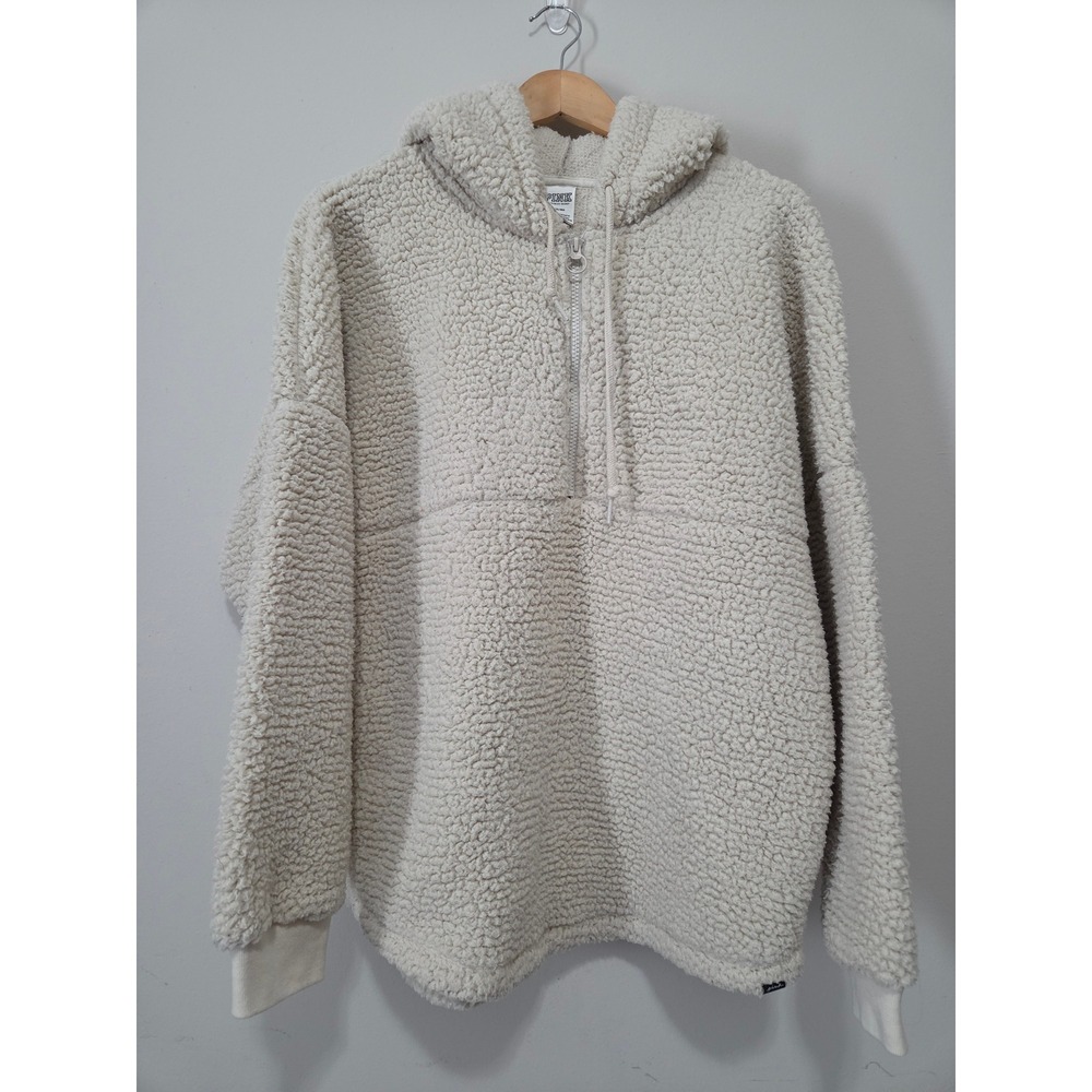 Pink Victoria's Secret Sherpa Quarter Zip Hoodie Cream Fleece Pullover Medium